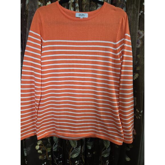 Pura Cashmere Striped Sweater Size Medium - Picture 2 of 12